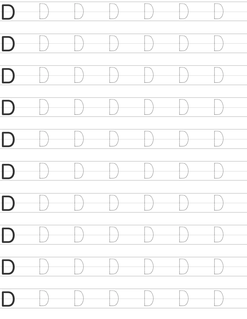 Writing uppercase letter D worksheet