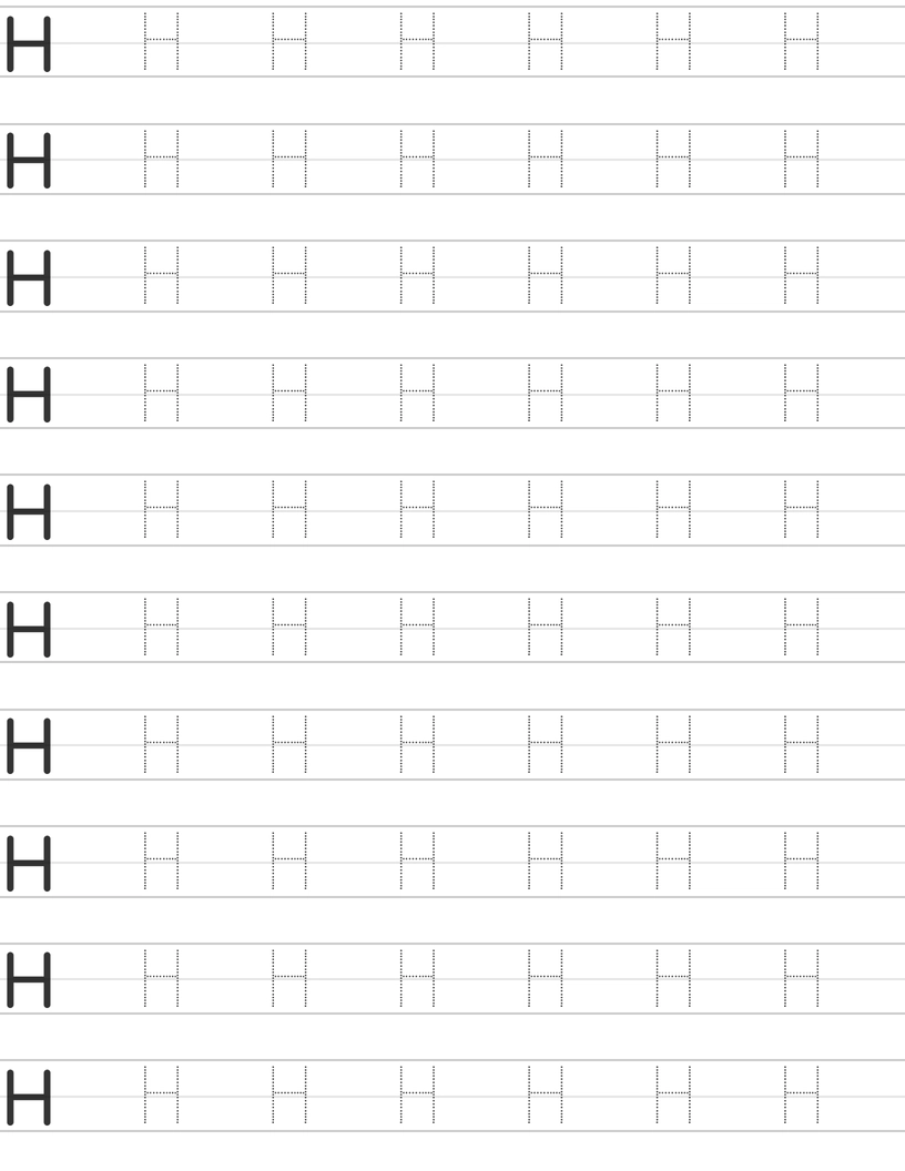 Writing uppercase letter H worksheet