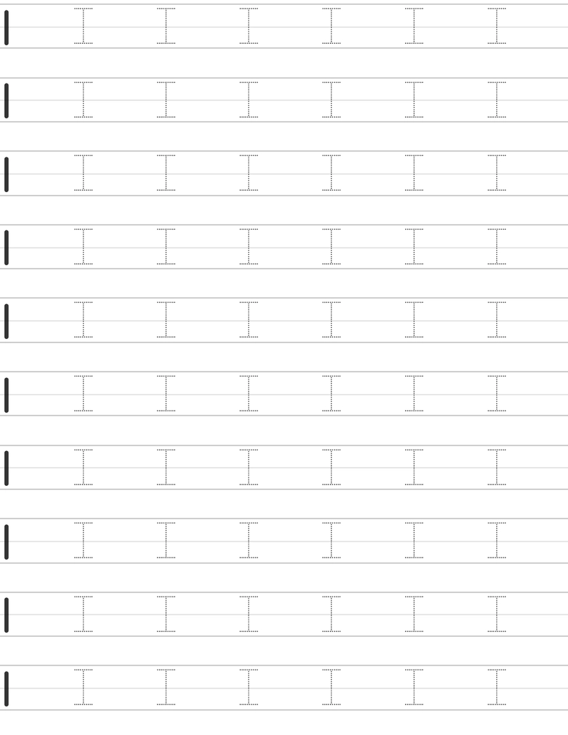Writing uppercase letter I worksheet