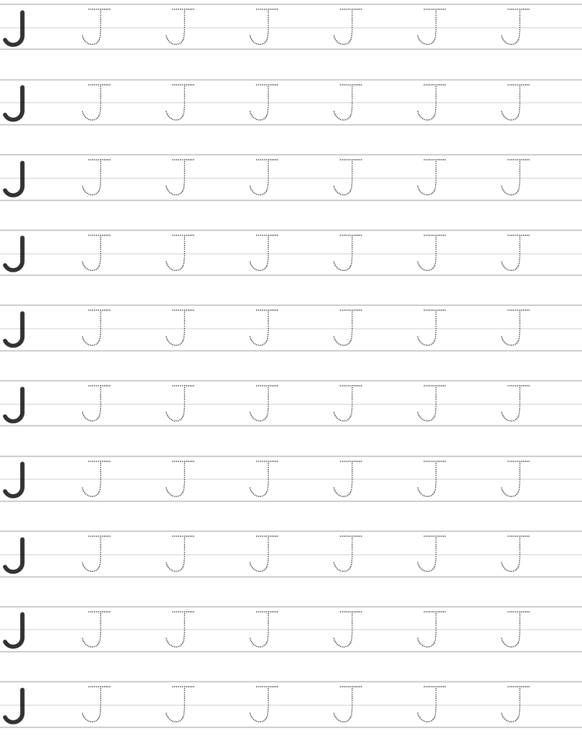 Writing uppercase letter J worksheet