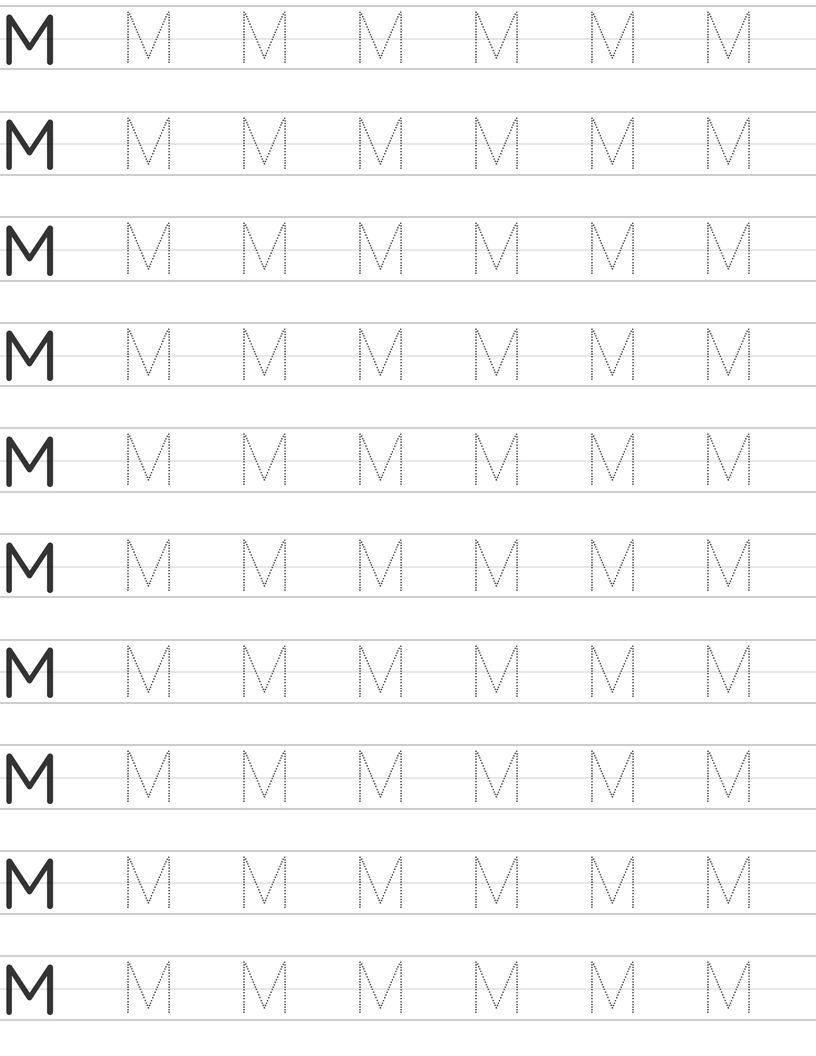 Writing uppercase letter M worksheet