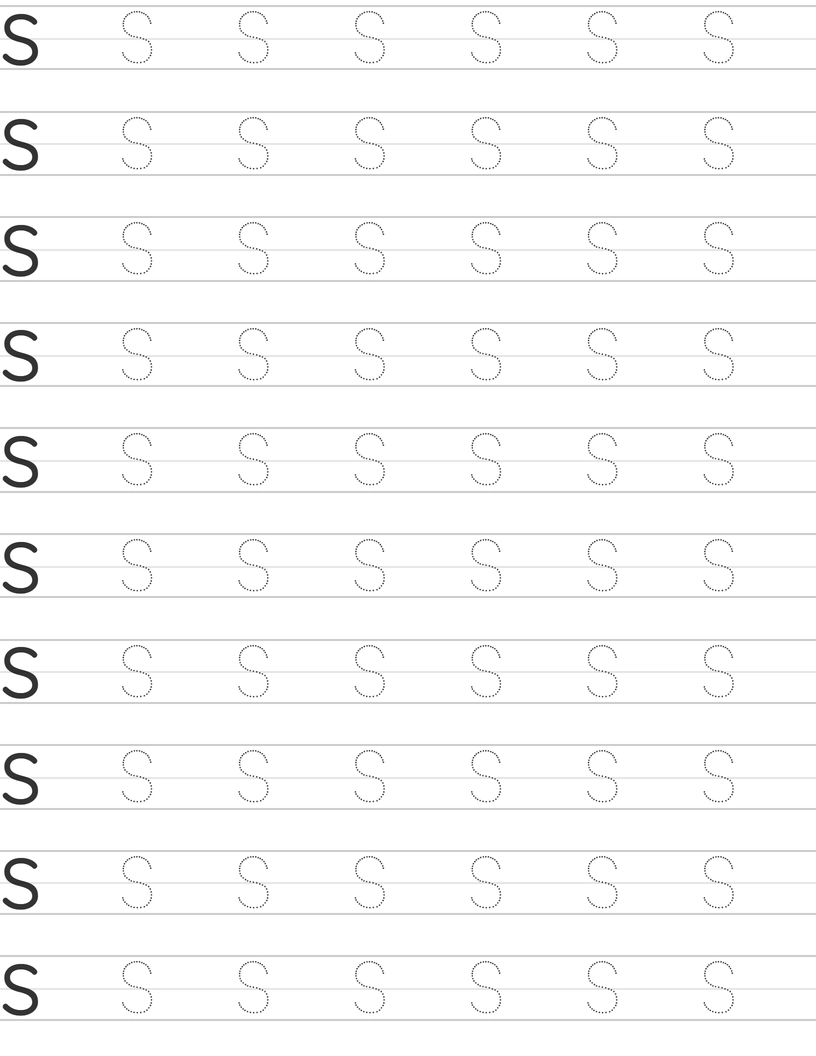Writing uppercase letter S worksheet