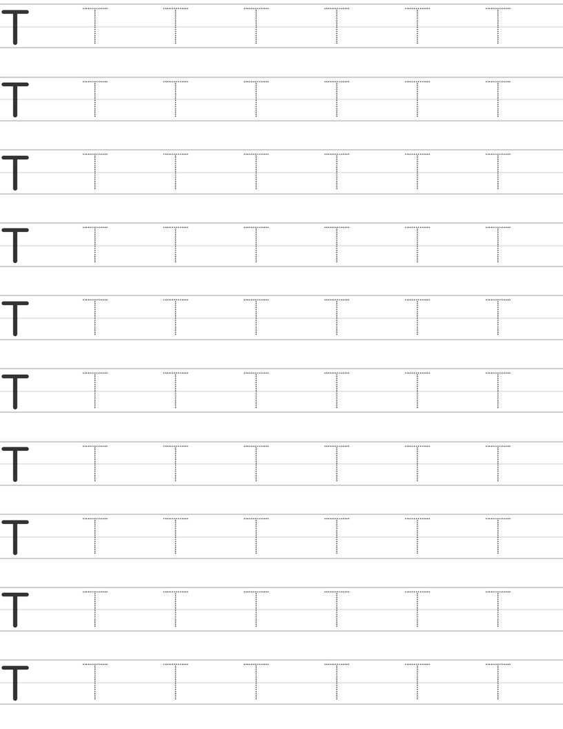 Writing uppercase letter T worksheet