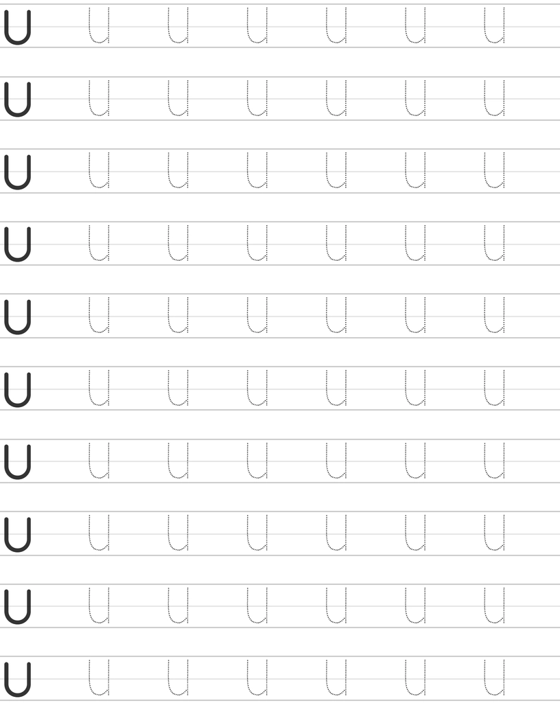 Writing uppercase letter U worksheet