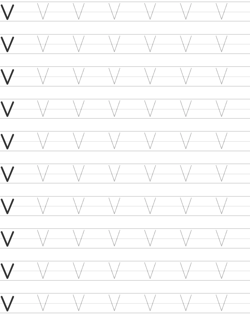 Writing uppercase letter V worksheet