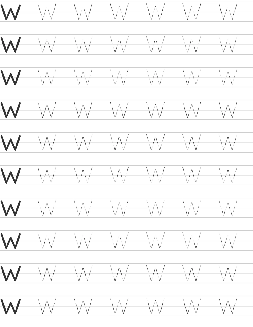 Writing uppercase letter W worksheet