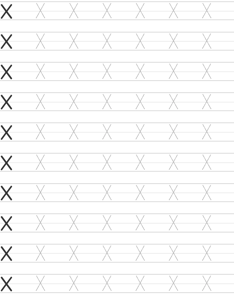 Writing uppercase letter X worksheet