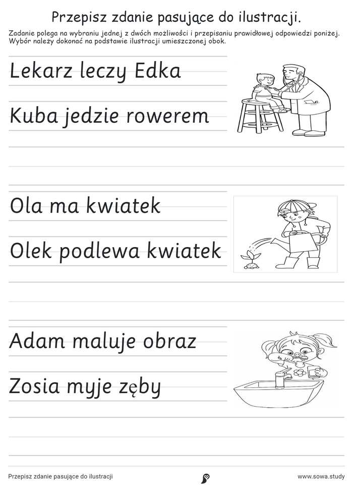 Przepisz zdanie pasujące do ilustracji worksheet