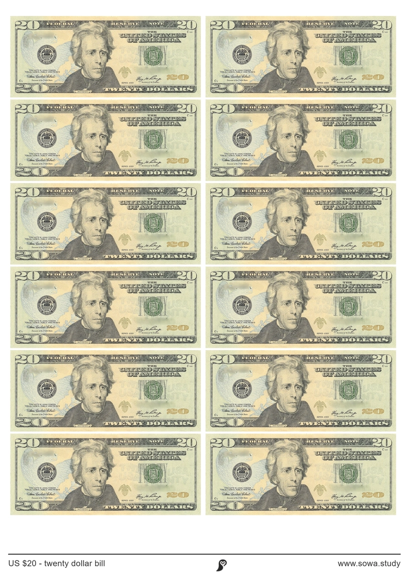 US $20 - twenty dollar bill worksheet