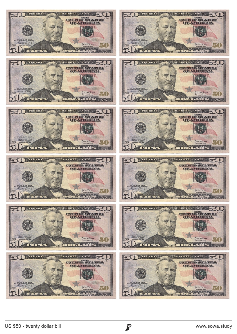 US $50 - fifty dollar bill worksheet