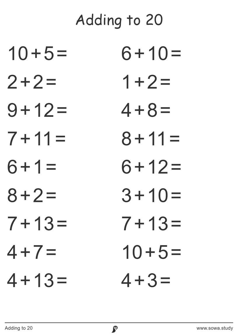 Adding to 20 worksheet