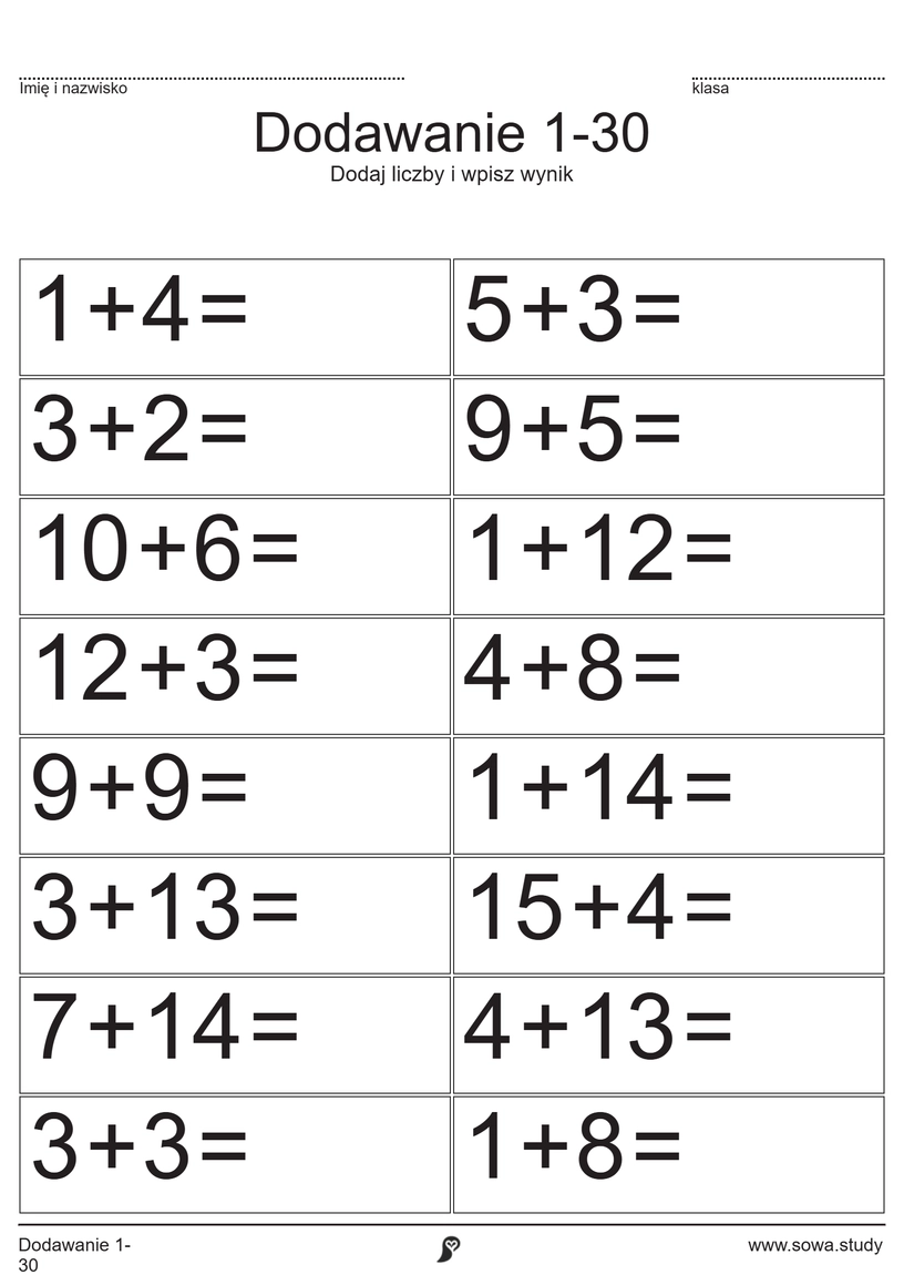 Dodawanie 1-30  worksheet