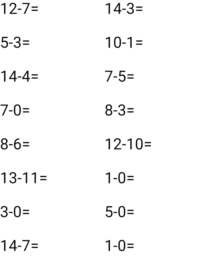 Subtraction for kindergarten 1-10 worksheet