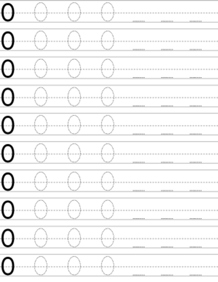 Number Zero 0 Writing Skills with Printable Tracing Worksheets worksheet