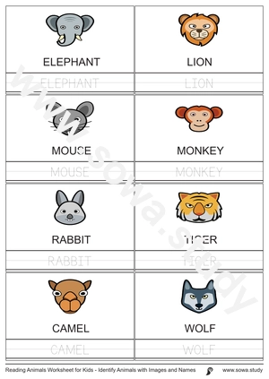 Reading Animals Worksheet for Kids - Identify Animals with Images and Names