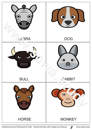 Reading Animals Worksheet for Kids - Identify Animals with Images and Names