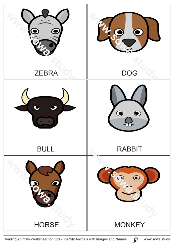 Reading Animals Worksheet for Kids - Identify Animals with Images and Names worksheet