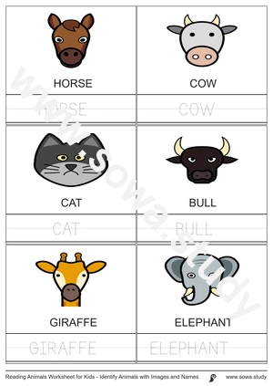 Reading Animals Worksheet for Kids - Identify Animals with Images and Names