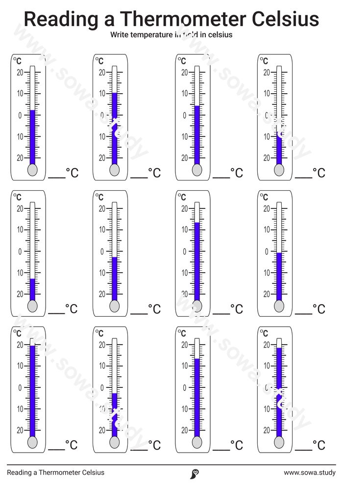 Reading a Thermometer Celsius worksheet