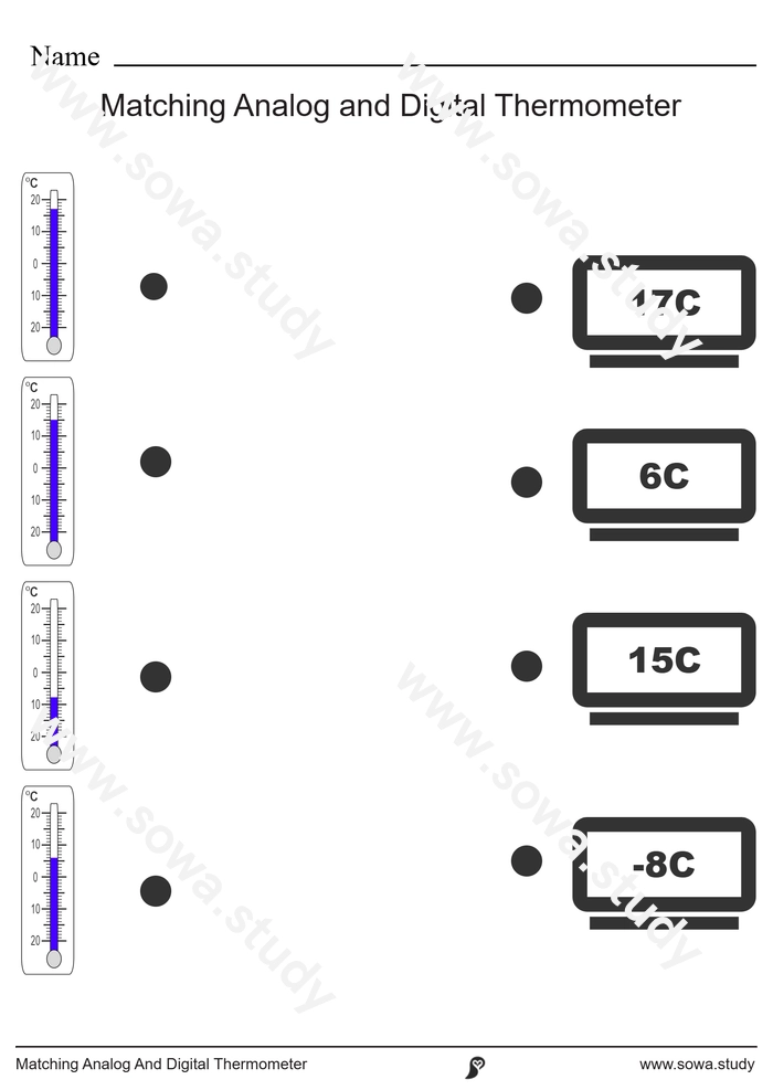 Matching Analog And Digital Thermometer worksheet