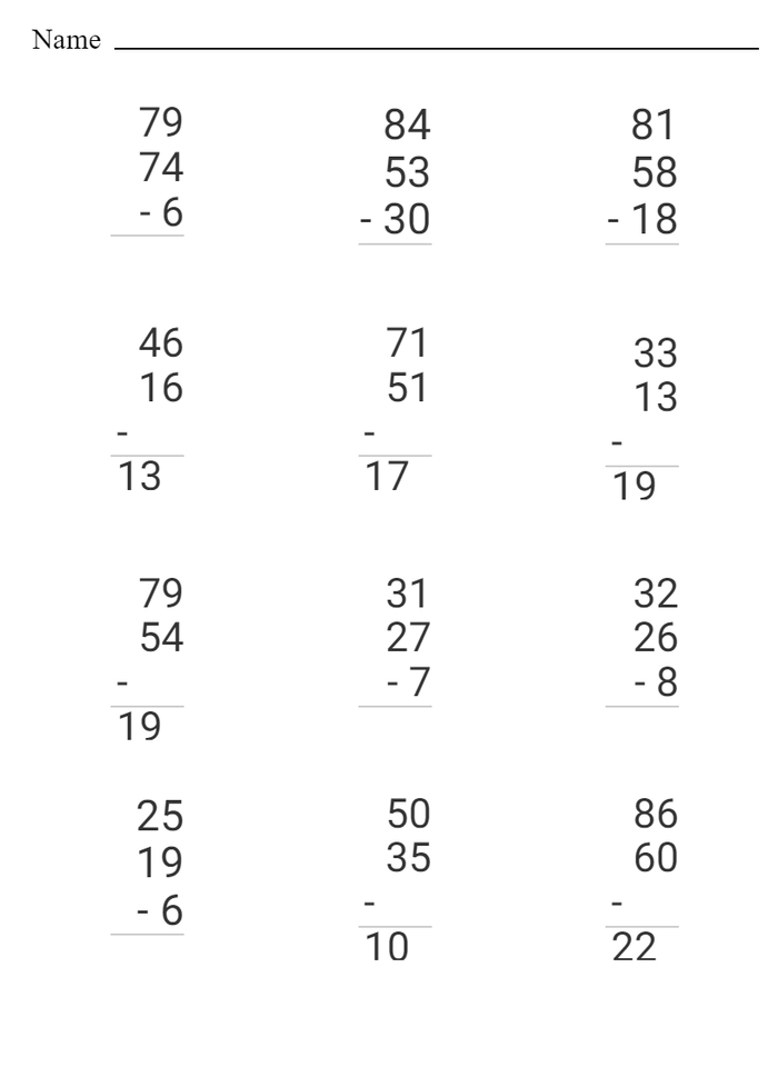 2-digit Regrouping with Three number Subtraction worksheet