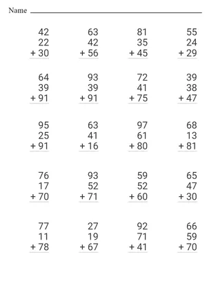 Double Digit Addition Without Regrouping, three numbers