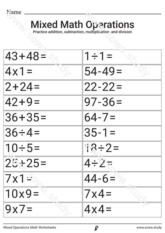 Mixed Operations Math Worksheets worksheet