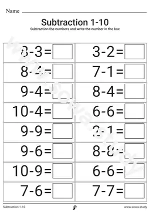 Subtraction 1-10