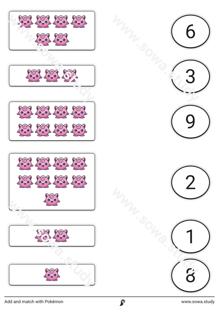 Add and match with Pokémon worksheet