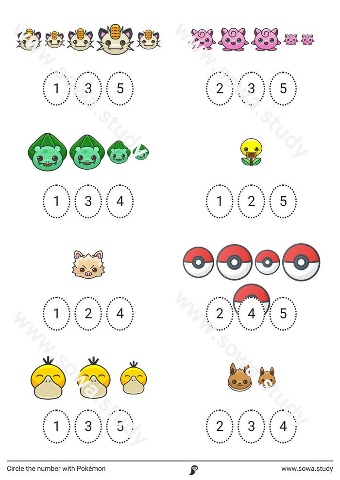 Circle the number with Pokémon worksheet