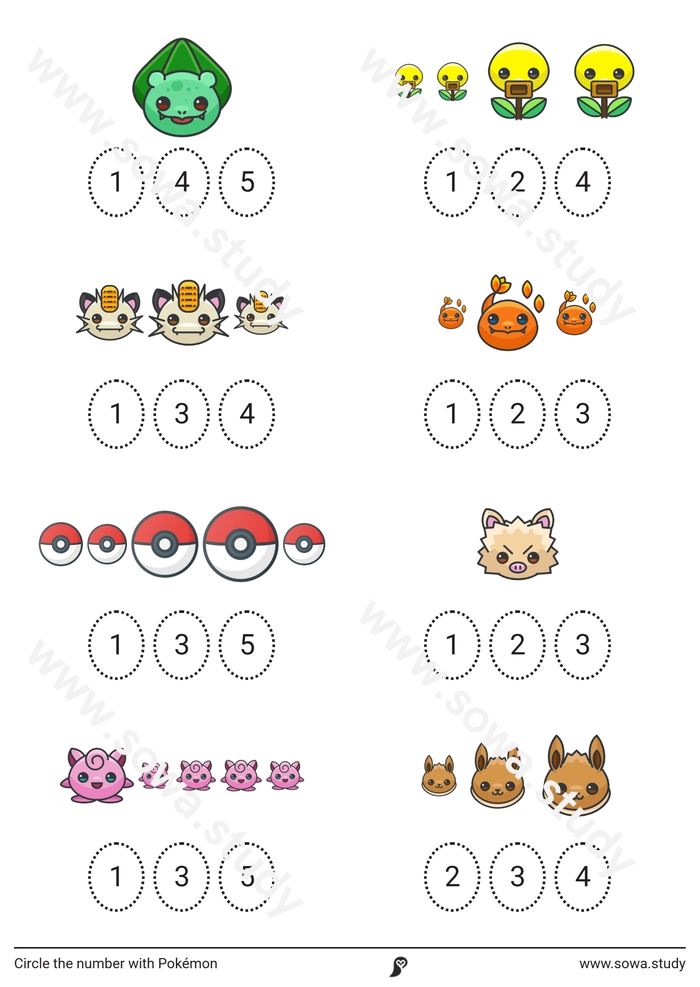 Circle the number with Pokémon – version 1