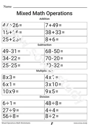 Mixed Operations Math Worksheets