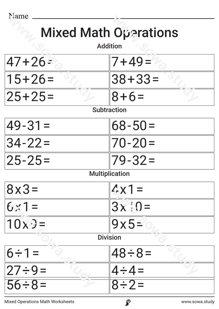 Mixed Operations Math Worksheets worksheet