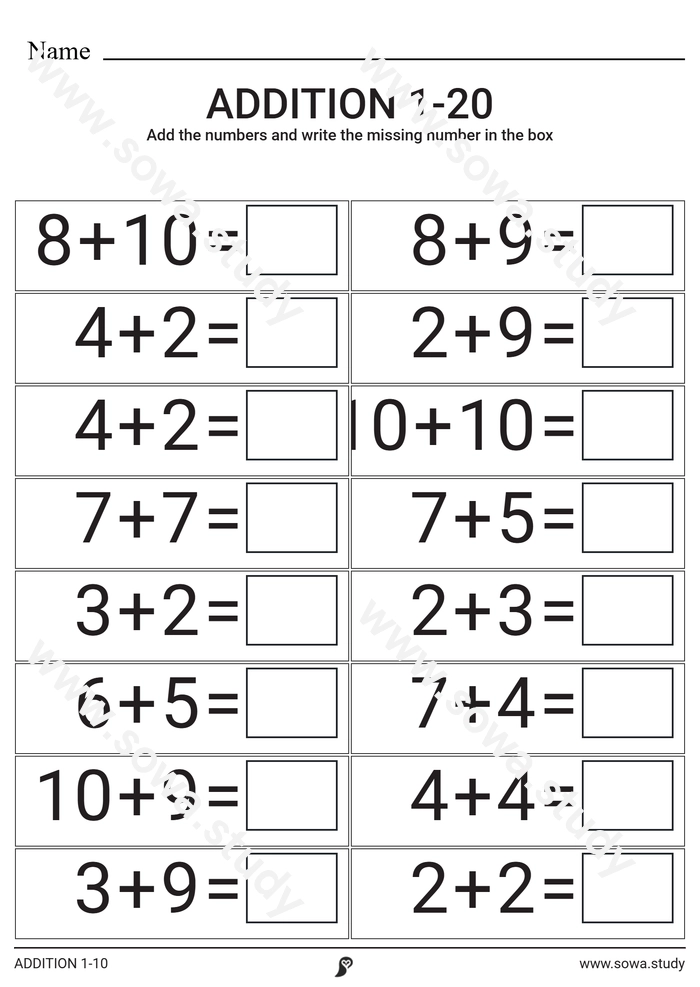 ADDITION 1-20 worksheet