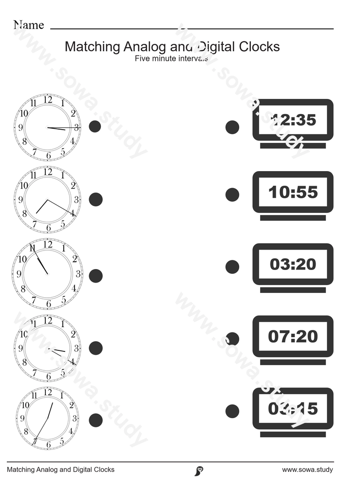 Matching Analog and Digital Clocks worksheet