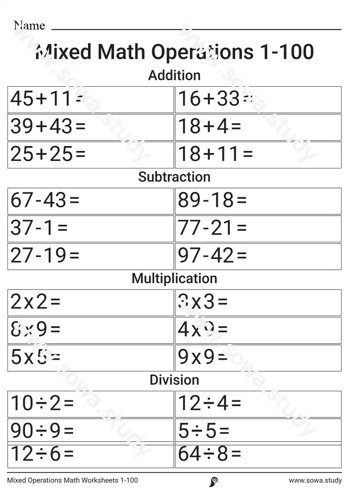 Mixed Operations Math Worksheets 1-100 Mixed Operations Math Worksheets 1-100 worksheet