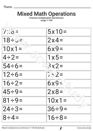Mixed multiplication and division 1-100 Worksheets 