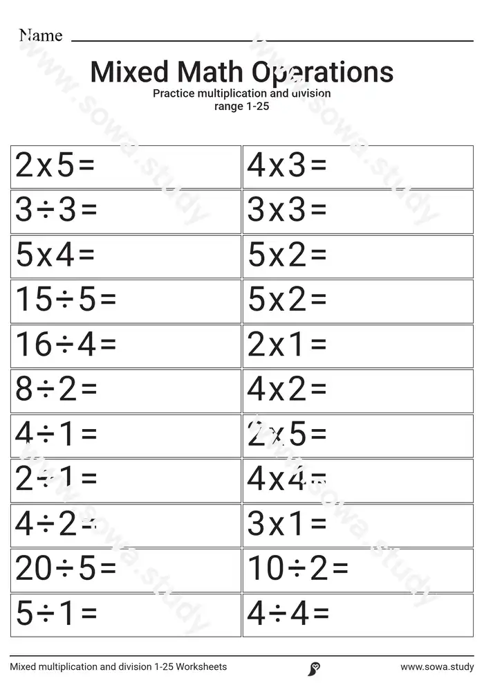 Mixed multiplication and division 1-25 Worksheets  worksheet