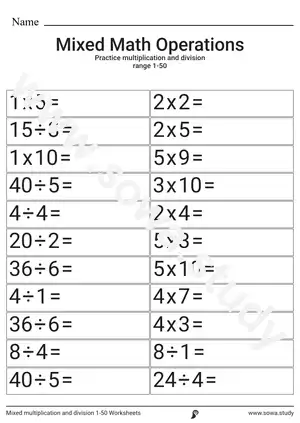 Mixed multiplication and division 1-50 Worksheets 