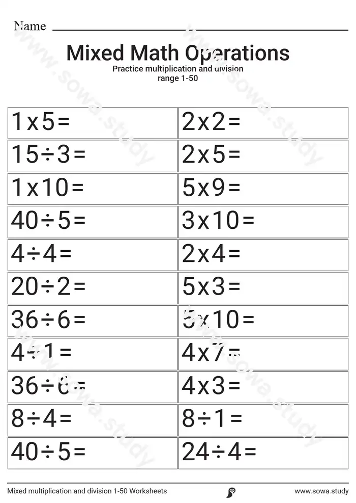Mixed multiplication and division 1-50 Worksheets Mixed multiplication and division 1-50 Worksheets worksheet