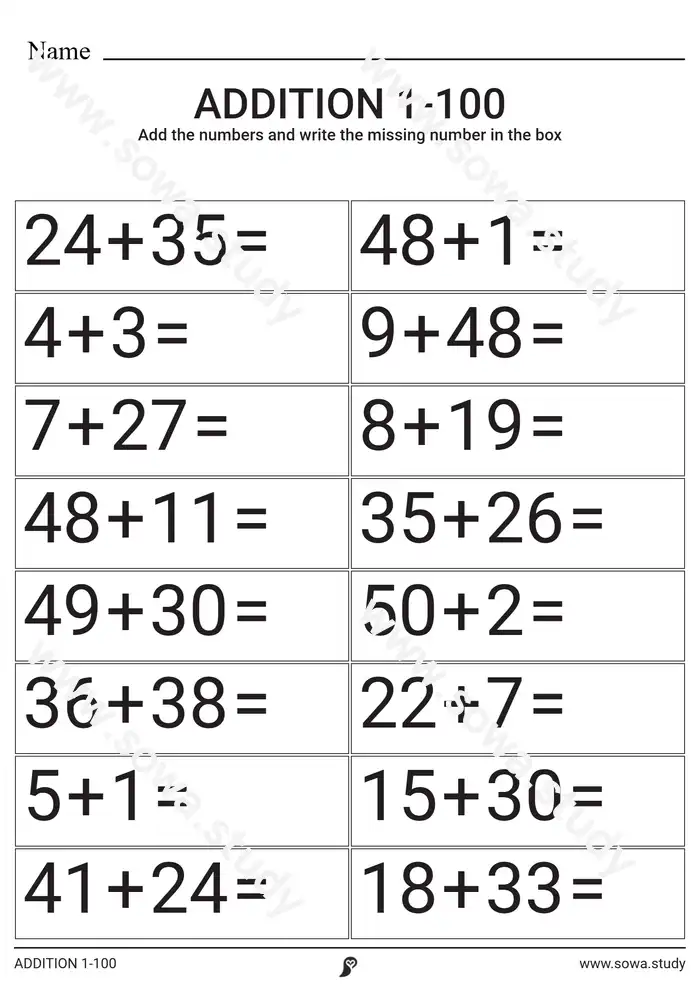 ADICIÓN 1-100 ADICIÓN 1-100 worksheet