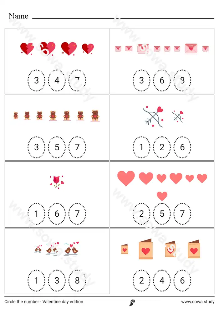 Zakreśl liczbę - edycja walentynkowa Zakreśl liczbę - edycja walentynkowa worksheet