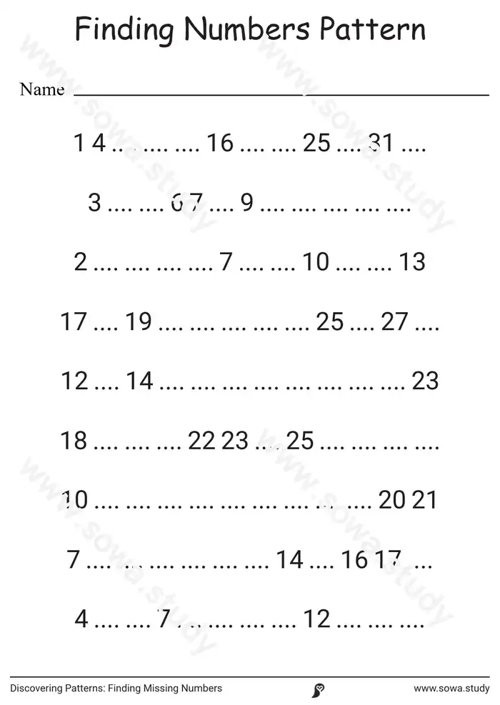 Discovering Patterns: Finding Missing Numbers  worksheet