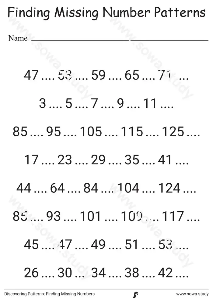 Discovering Patterns: Finding Missing Numbers  worksheet