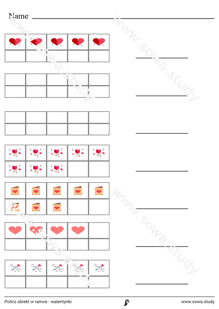  Policz obiekt w ramce - walentynki worksheet