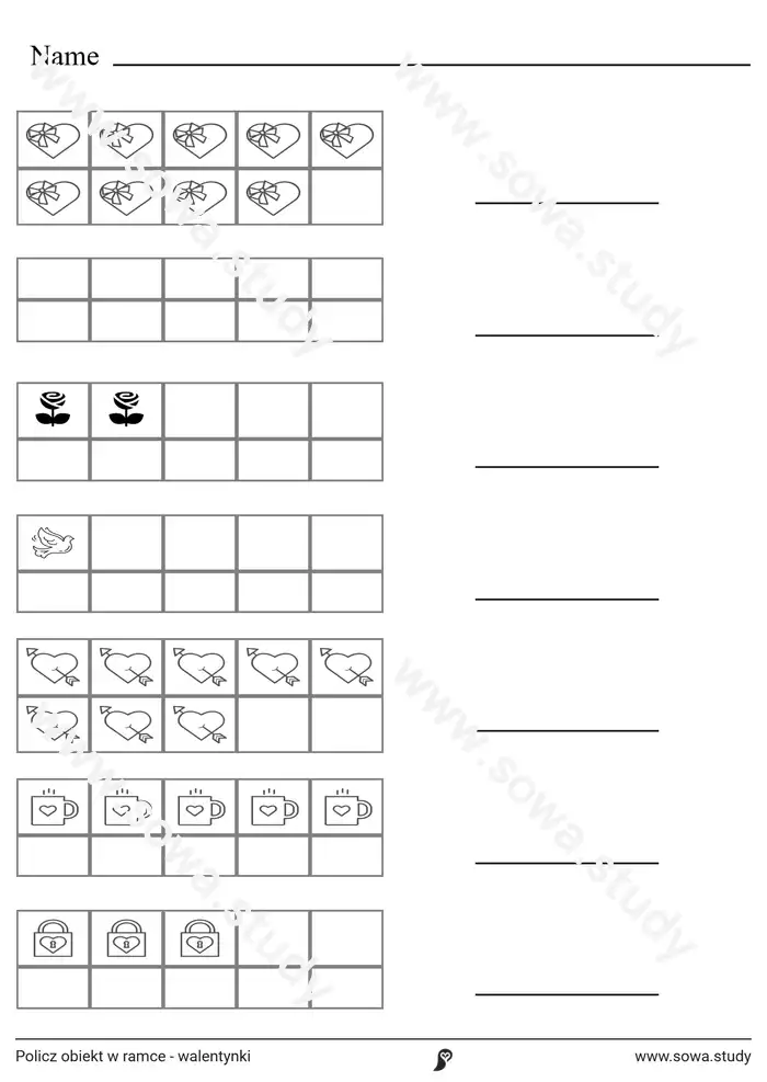 Policz obiekt w ramce - walentynki worksheet