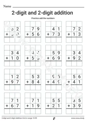 2-digit and 2-digit Addition Grid  in range 10-99