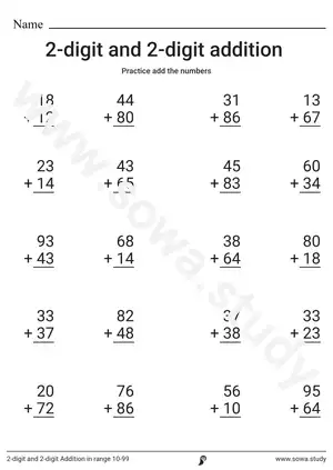 2-digit and 2-digit Addition in range 10-99