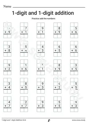 1-digit and 1-digit Addition Grid