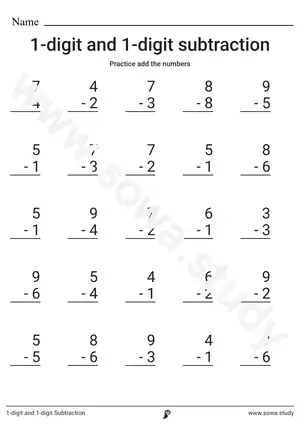 1-digit and 1-digit Subtraction